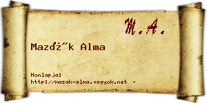 Mazák Alma névjegykártya